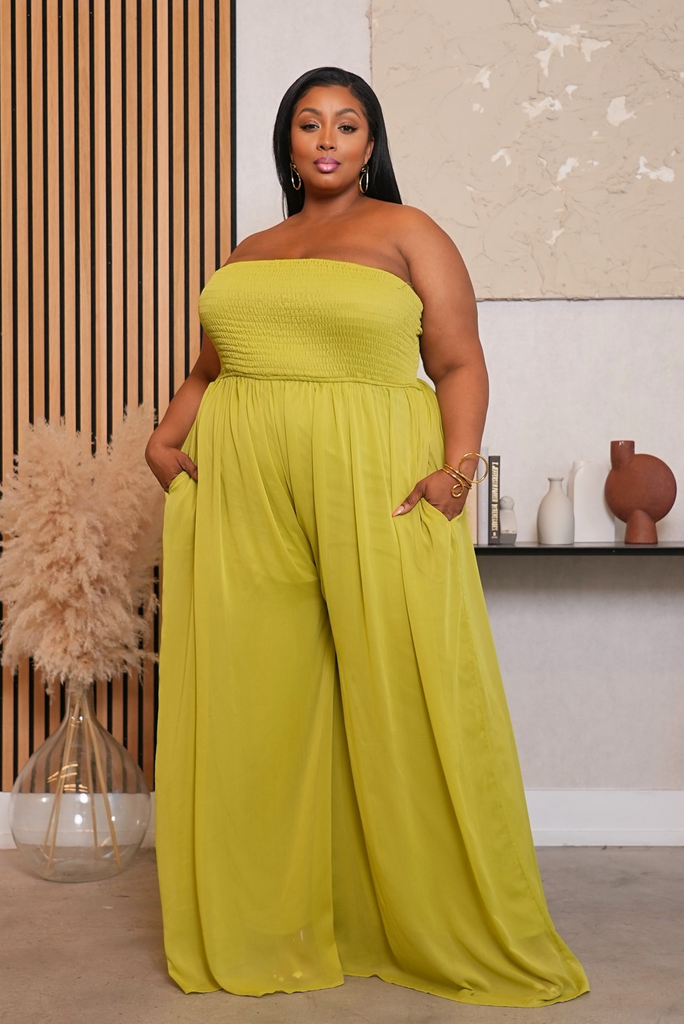PLUS STRAPLESS PALAZZO JUMPSUIT (LIME)