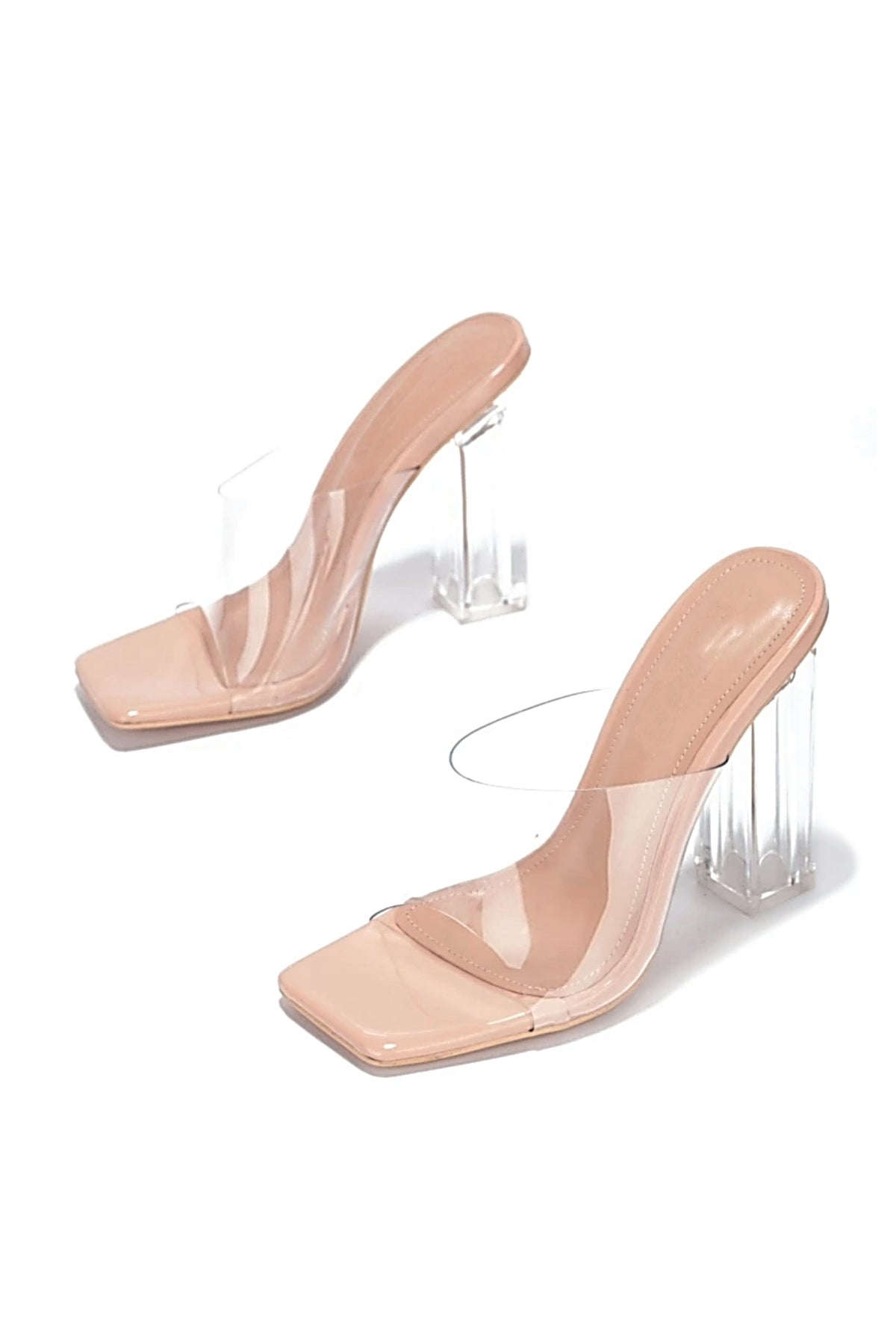 CALI Nude Clear Heels  Clear Block Heels – COVET SHOES